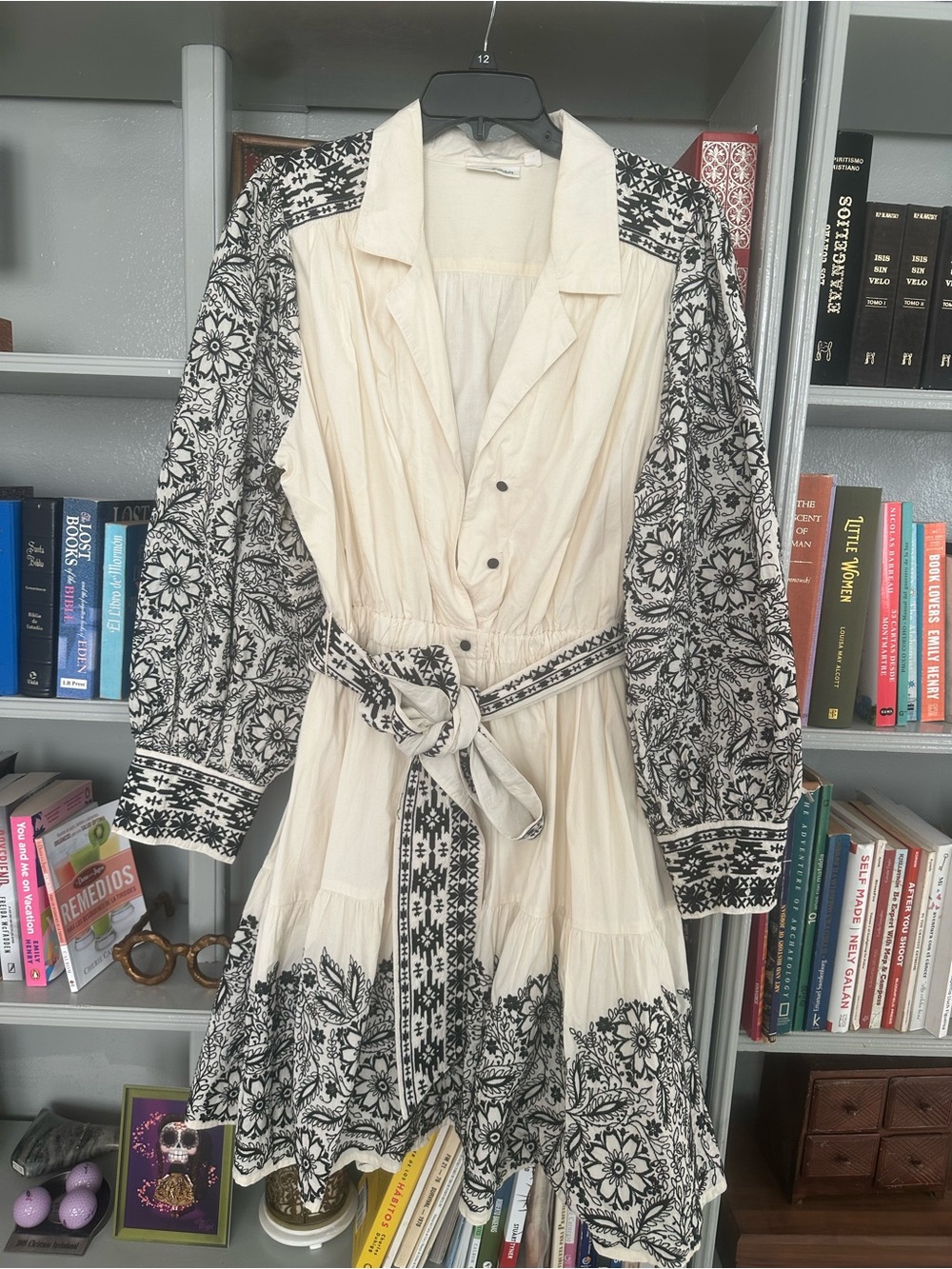Roller Rabbit Cream Dress with Black Floral Embroidery